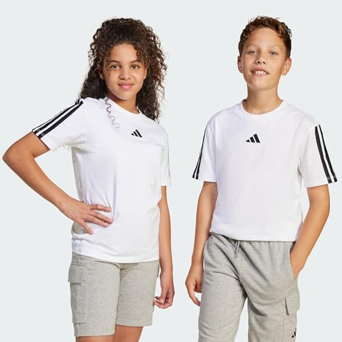 adidas Unisex - Bambini ESSENTIALS 3 STRIPES T-SHIRT, White / Black, 13-14 Years