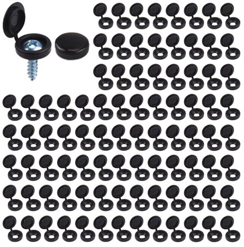 150 Plastic Hinged Screw Cap Covers - Universal Fit, Black -4-6mm Screw Heads for M4 Screws
