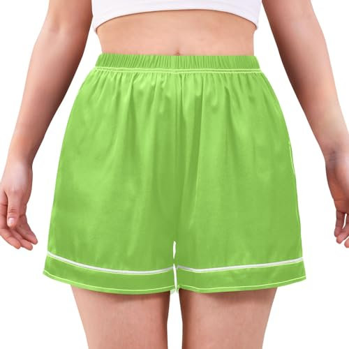 ODAWA Damen Schlafhose dunkel türkis Boxershorts Nachtwäsche mit Taschen Sommer Outputshorts, Grün, S