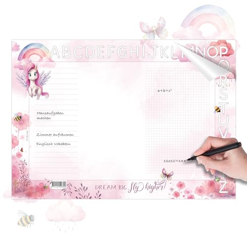 TOBJA Schreibtischunterlage Kinder Alicorn, ABC Leiste, DIN A3, 25 Blätter – Spaß & Kreativität mit der Schreibtischunterlage Papier | Einhorn Malunterlage für Mädchen