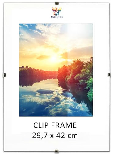 MG Design Cornice Clip A3 29.7 x 42 cm – a giorno senza cornice con vetro acrilico e pannello HDF, verticale o orizzontale, per foto, poster, certificati e puzzle