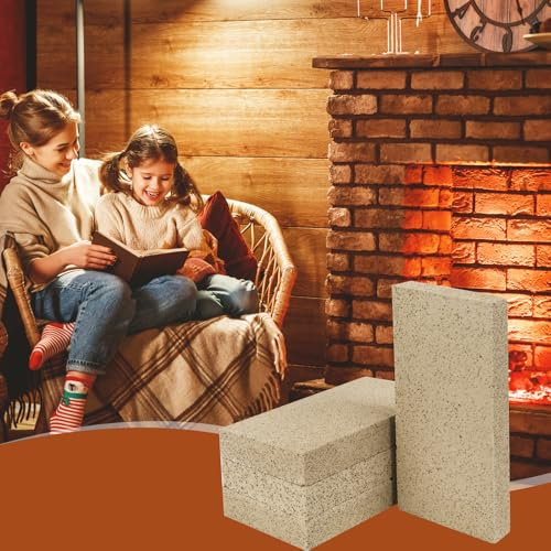 Ladrillo refractario aislante para estufa de leña, clasificación 2200F (paquete de 24), ladrillos refractarios de arcilla para chimenea, parrilla, chimenea, horno, pizza (9 x 4.5 x 1.25 pulgadas)
