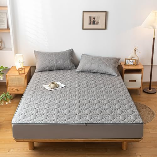 Copri Materasso con Cerniera Matrimoniale 160x190 Personalizzabile Coprimaterasso Sacco Trapuntato Una Piazza E Mezza/Singolo Lavabile Lenzuolo Imbottito Proteggi Materasso Topper (135x200+15cm,Gray)