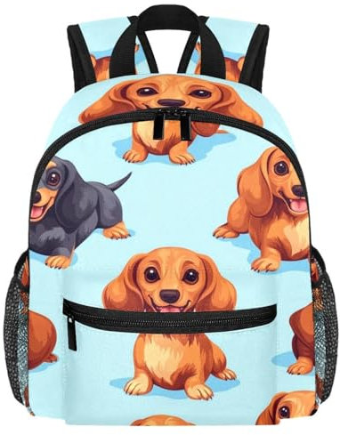 Süßer Kleinkind-Rucksack – Cartoon-Dackel-Hunde-Muster, einfache, moderne Kindertasche für Vorschule, Schule, Mädchen und kleine Kinder, multi, 25.4x10x30 CM/10x4x12 in