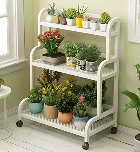 Zimmerpflanzenständer Pflanzenständer, Blumentopfständer, Regal, Pflanzenständer mit Rädern und Bremsen, Leiterregal, 3-stufige rollende Lagerregale, Blumenständer für Balkon, Wohnzimmer, Ga
