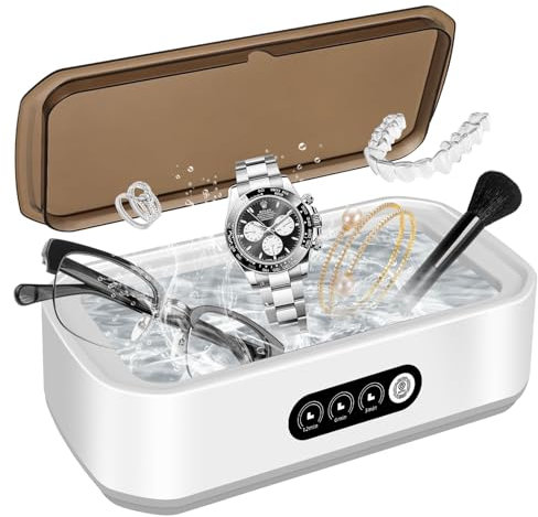 Ultrasonic Cleaner, 49 kHz Ultrasonic Jewellery Cleaner, 650ml Capacity for 360° Deep Cleaning, One-Touch with 3 Digital Timer, Suitable for Cleaning Glasses, Jewellery, Dentures Rings Necklaces