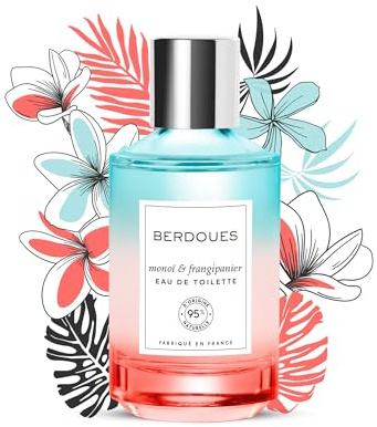 BERDOUES - Eau de Toilette Monoï & Frangipanier, Solaire et Florale, Made in France, Vegan, Sans colorant, Parfum femme, Monoï, Jasmin et Frangipanier, flacon, 100ml