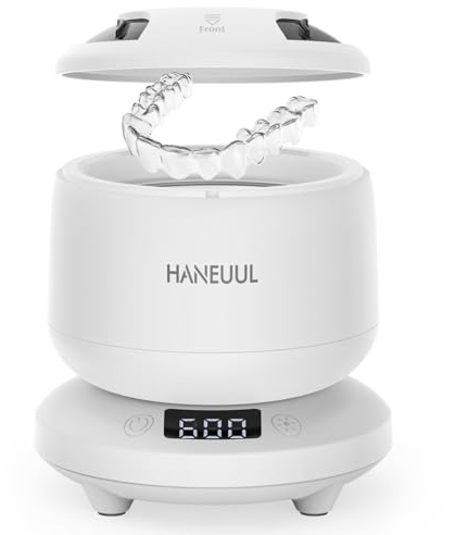2025 Ultrasonic Retainer Cleaner for Dentures & Aligner, Durable Removable Base and Top Cover, Denture Cleaner Machine with 4 Modes for Mouth Guards, Jewelry, Rings, etc (White)