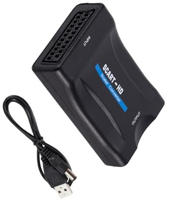 Ruiogoe Adaptador convertidor de euroconector a interfaz multimedia de 1080P que incluye cable de alimentación USB para conectar dispositivos antiguos a televisores HDTV más nuevos