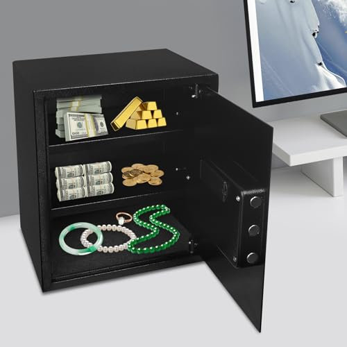 45L Safe Tresor Feuerfest für Zuhause, Digitaler Tresor mit Herausnehmbares Regal und Alarmanlage, Boden Wandtresor Möbeltresor für Schmuck Bargeld Medikamente Wichtiger Dokumente, 38 x 31 x 45 CM