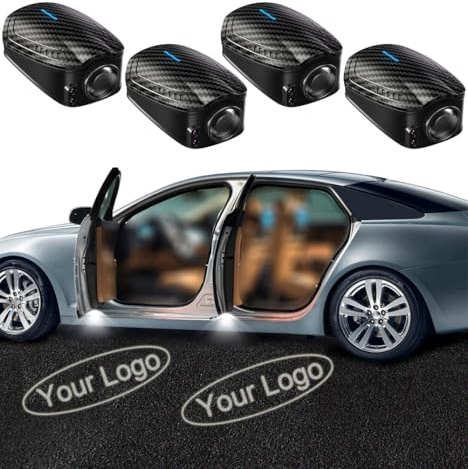NewL 4Stk Personalisiertes LED Türlicht, Wiederaufladbar, Logo Projektor | Auto LED-Türprojektor-Licht. Eigenes Logo, Foto oder Muster anpassbar. Kabellos, USB-Ladung, passend für meisten Fahrzeuge