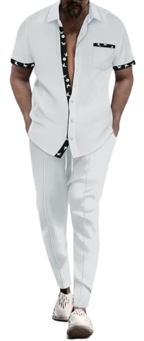 Generisch Costume de mariage complet 2025 hommes mode été grande taille sport décontracté manches courtes pantalon tissu karaté costume enfants, Blanc., 3XL