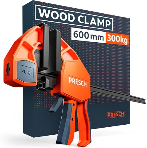 Presch Serre joint menuisier 600mm - Serre joint rapide avec force de serrage 300kg pour fixation rapide - Stable grâce à l’acier carbone et au boîtier en fibre de verre - Avec fonction d'écartement