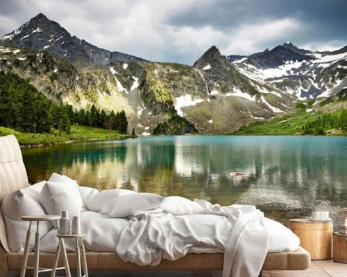 Fotomurale Boschi di Montagna Carta da Parati Vista Lago 3D Fotomurali In Tessuto Non Tessuto 400x280 Decorazione Parete Camere da Letto Soggiorno Pareti Murale Poster Giganti a-2230