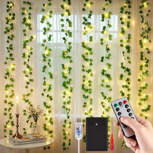 DomeStar Vines with Light for Bedroom, 300 LED Fairy Lights with Vines, Curtain String Lights with Remote for Dorm, Wedding, Party, Valentines Wall Ambient Decor