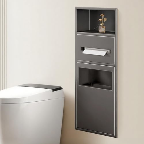 Organiseur mural encastré pour salle de bain douche – Grande capacité avec poubelle intégrée, étagère étanche pour la maison, l'hôtel et la cuisine