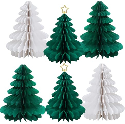 SilverChry 6 Stück Weihnachtsbaum Deko Papier Klein, Klein Weihnachtsbaum Faltbar, Papier Weihnachtsbaum Faltbar Klein, für Weihnachtsfeiern, Winterfeste, Geburtstagsfeiern, Babypartys