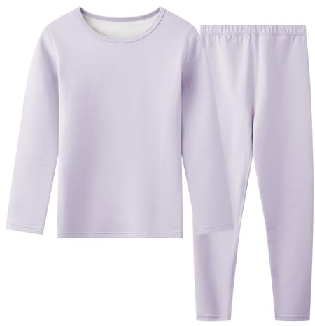 Hoseay Ensemble sous-vêtement Thermique Enfant, Chaud Polaire Haut Manches Longues et Pantalon 2 Pièces Thermiques Set, Vêtements de Sport Ski Hiver pour Fille 12-13 Ans, Violet