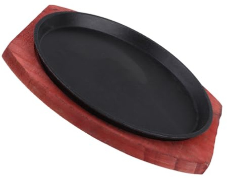 VALICLUD Juego de Sartén Diseño Grueso para Fajitas de Hierro Fundido con Placa de Madera y Distribución Uniforme del Calor, Adecuado para Uso en Casa o Restaurante