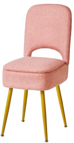 IBUYKE Förvaring sminkstol stol med vikbart ryggstöd, rosa WBD027P | Liten 12,99 x 13,78 tum x 31,5 fyrkantig teddy sammet ottomansk makeup stol vardagsrum 4 halkfria metallben