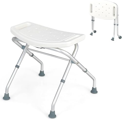 RELAX4LIFE Tabouret de Douche Pliable | Chaise de Douche Pliable Adulte | Aluminium | Hauteur 49-52,5 CM | Poignées | Tabouret Salle de Bain pour PMR