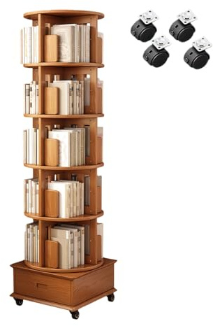 JQslycdmv Drehbares Bücherregal Mit 5 Ebenen Und Aufbewahrungsschrank, Drehbarer Bücherturm Mit Rollen, 360° Drehbares Holzregal, Für Homeoffice Und Kleine Räume(C)