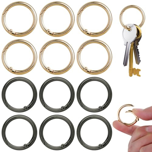 12 Pcs Spring O Rings Clip Keychain,Round Carabiner,Carabiner Key Ring,Ring Clips for Keyring Purse Handbag Hardware Lanyard Leather DIY Crafts(6 Black+6 Gold)