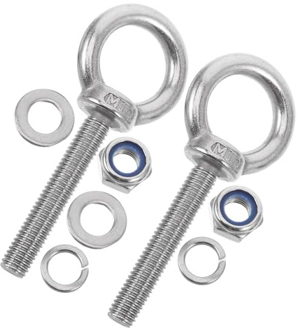 NUOBESTY Bulloni ad Occhiello Filettati M10X60 in Acciaio Inossidabile con Dadi e Rondelle per Ancoraggi Pesanti Set da 2 Pezzi per Montaggio a Parete e Sollevamento Macchinari Adatti