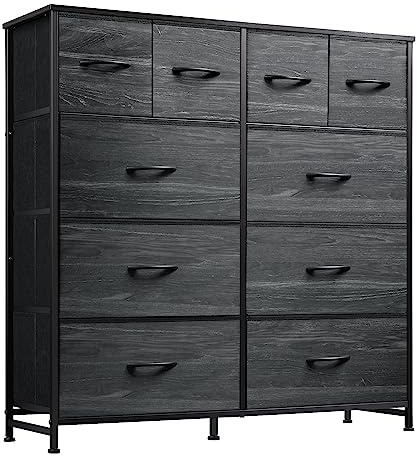 WLIVE Tall Chest of Drawers, 10 Large Fabric Drawers Dresser Bedroom, Black
