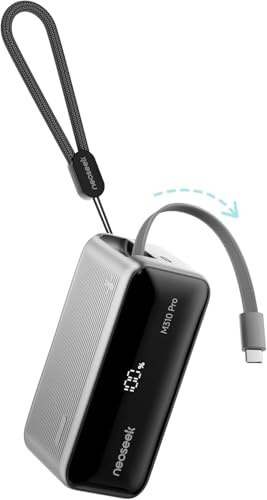 Neoseek 45W Power Bank, 10000mAh Batería Externa Carga Rapida con Cable Retráctil USB-C Integrado, PD Carga Rápida Bateria Portatil Slim, para iPhone 17 16 Pro Galaxy S24 Ultra Móvil Android
