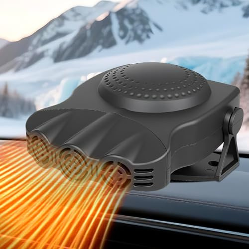 12v 200W Car Heater, Portable Car Heater and Defroster, Windshield Defogger, 12 Volt That Plugs Into Cigarette Lighter, Calenton para Carro, 360° Rotation, Black