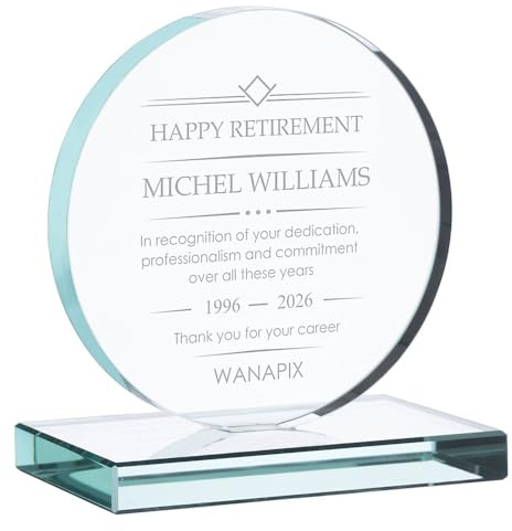 Wanapix | Trophée Personnalisé avec Nom et Texte | Verre Gravé | Trophée Personnalisé | Boîtier de Rangement Inclus | Rond