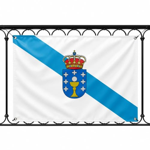 Bandera Galicia 90x150cm, Bandera Gallega con 4 Ojales de Latón, Galicia flag, Banderas de Comunidades para exterior, Material Poliéster, Impresión ambas caras