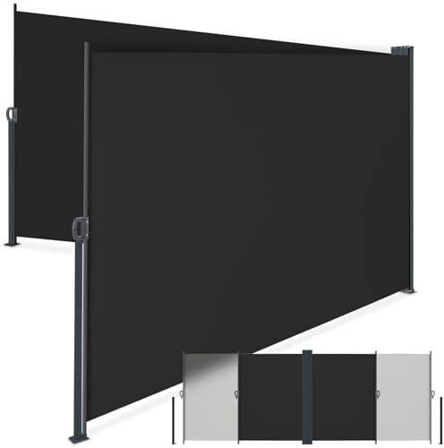 tectake® Toldo Retractil Exterior Doble 160x600 cm, Toldos Exterior Terraza, Separador de Ambientes, Paravientos, Toldo Lateral, Toldos Terraza, Parasol Lateral Jardin - Negro