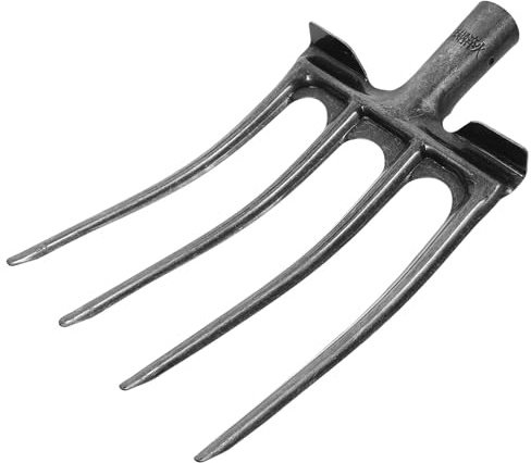 Fourche à Bêcher 1 Pièce en Acier à Quatre Dents Argenté | Préparation du Sol, Travail Agricole, pour Oignons et Gingembre, Tête Fourchue Robuste