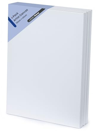 Fineway® Pack of 4 Artist Blank White Stretched Canvas Size 30cm X 40cm (12 X 16) - Ideal for Painting and Decorating. (Pack of 4)