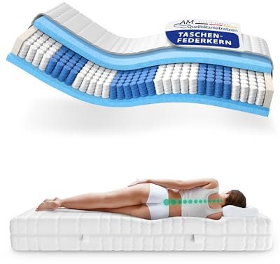 AM Qualitätsmatratzen Premium Taschenfederkernmatratze 100x220cm H3 24cm - Made in Germany & Oeko TEX Siegel - 7 Zonen Federkernmatratze 100x220 mit Lyocell Bezug - Orthopädische Matratze 100x220 H3