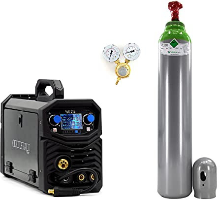 Spartus™ EasyMIG 215 LCD MIG/MAG WIG LCD Synergi 3-i-1 invertersvetsmaskin 200 ampere VRD FCAW med cylinder på ar/co2 och reducerare Ar/Co2