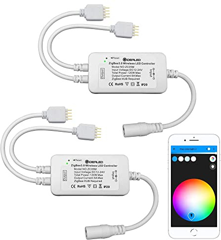 GIDEALED 2 Pack Smart ZigBee 3.0 LED Controller 2 Ausgänge für 4 Pin RGB LED Streifen Dimmen Kompatibel mit Hub Bridge,Amazon Echo Plus,Echo Show(2Gen) App/Alexa Sprachsteuerung Ambiance Lighting