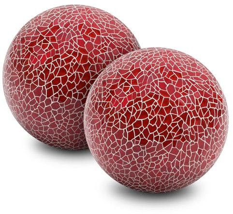 Woration 2 PCS Mosaic Glass Sphere Balls Decorative Orbs Centerpiece Balls Red Christmas Decoration for Bowls Vases Tray Dish Filler Dining Coffee Table Décor 3.15 Inch