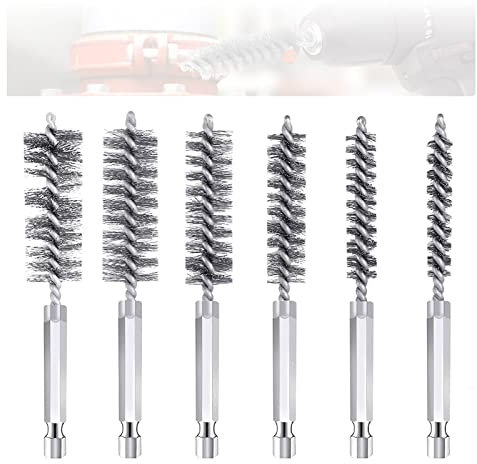 Cepillo Metálico Cilíndrico, 6Pcs Cepillo de Alambre con Varilla Hexagonal 1/4 Cepillo para Calderas de Acero Inoxidable en Diferentes Tamaños para Taladros de Percusión