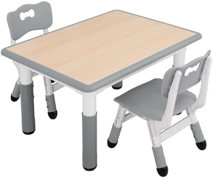 UNICOO Kids Table and Chairs Set, Height Adjustable Toddler Study Table and Chairs, Arts & Crafts Table, Suitable for Ages 2-10, Childrens Activity Table, Preschool Furniture (BY-60-MGY)