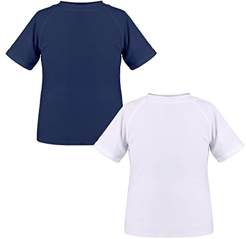 TIZAX 2 Stück Kinder UV Shirt Kurzarm Jungen Badeshirt Schwimmshirt Schnelltrocknend UPF 50+ Sonnenschutz Rash Guard T-Shirt Weiß+Marineblau 13-14 Jahre/158-164