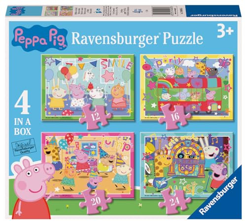 Ravensburger Peppa Pig 4 in a Box Jigsaw Puzzles for Kids Age 3 and Up - 12, 16, 20 & 24 Pieces - 2024 Edition