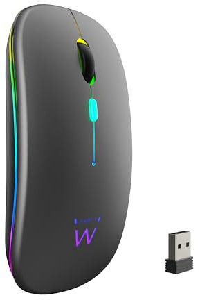 Ewent Souris sans Fil Rechargeable avec lumières RVB | Bluetooth 5.2 & 2.4 GHz | DPI réglable (800/1200/1600) | Boutons Silencieux | Compatible avec Windows, Mac, iOS, Android