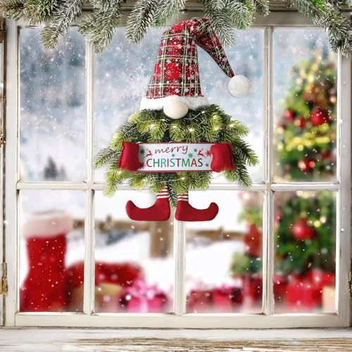 Weihnachtskranz mit Weihnachtsmann, Türkranz Winter 69×23cm Winterkranz Haustür Led, Weihnachtstürkranz mit Beleuchtung Weihnachts Türkranz, Weihnachtsdeko für Tür, Home Party Fenster Hochzeit