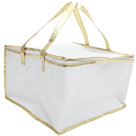 DINHEAROM Bolsa Térmica Para Comida Para Llevar Aislante 12 Pulgadas 41x41x22cm Color Blanco Asas Reforzadas Adecuado Para Picnic y Transporte De Alimentos Calientes