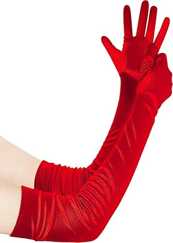 BABEYOND Satin Handschuhe für Damen Ellbogenhandschuhe Flapper Handschuhe 1920er Accessoires für Great Gatsby-Partys Opernbesuche Bälle Geburtstagsfeiern Rot