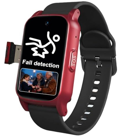 VCYEX Reloj Localizador Personas Mayores Reloj Ancianos Pulsera Avisador Reloj Emergencia Ancianos con Detección Caídas SOS SmartwatchRed,1.25 * 0.57 * 2.22inch