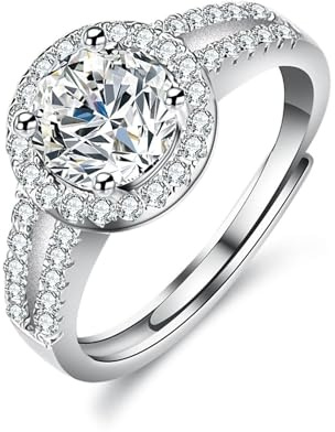 Ayoiow Vorsteckring Ehering für Damen, 1ct Moissanit Halo Damen Ringe Platin, Platin 950 Größe 60 (19.1)